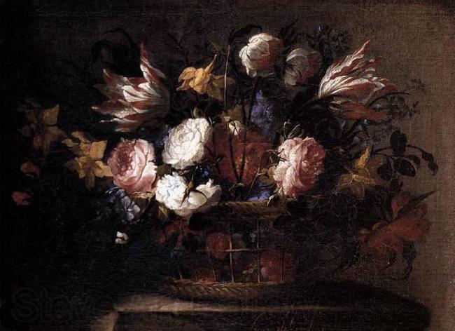 Arellano, Juan de Still-Life with a Basket of Flowers France oil painting art